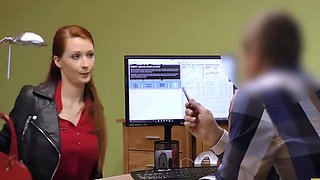LOAN4K. Loan agent receives access to nice-looking cum-hole of poor ginger-haired