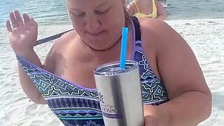 Slutty Bbw duca wife shows her large wobblers on a public beach