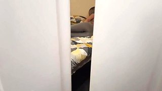 Roommate was caught stroking during the time that she was talking to her bf and banged