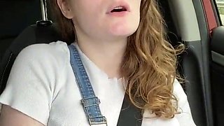 Nerdy Country Girl Rubs Herself in her Car