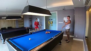 Amateur pair plays pool and has passionate bang-out afterwards