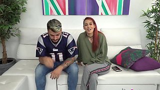 Shy Spanish couple makes their pornography debut. She's a flawless ginger-haired bitch goddess