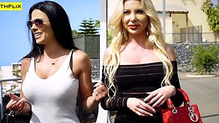 Glam Babes Share A Cock Outside