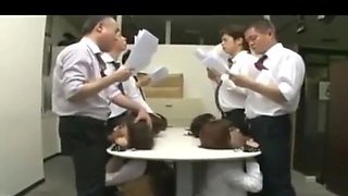 6 oriental cuties tied to table face pumped