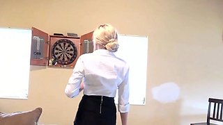 Sexy blond realtor fellates at real estate but copulates like champion