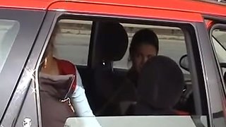Hitchhiker picked up by two concupiscent hotties