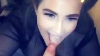 Amelia Skye deep throats boyfriends large pecker on couch while parents are in sofa filmed on Snapchat