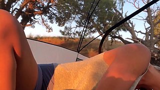 Teen Blonde with Big Ass Fucks in an Open Tent during the time that Camping - Amateur Couple BlondeAdobo