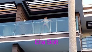 She Caught me when I Spy her railing  a Big Dildo and Squirting in Balcony ELLA BOLT