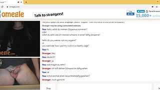 German Omegle Girl Show me Amazing Tits and Pussy then she let me out of Chastity Cage and Cum