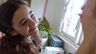 GirlsOutWest - Slender lesbian blondie and brunette nail in the laundry apartment